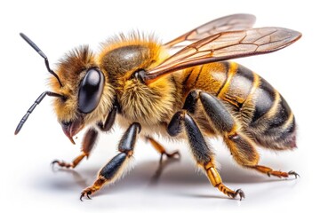 Isolated honeybee image: stunning detail, high-resolution macro photography against a clean white background.
