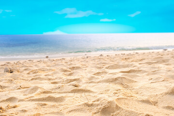 Nature of the beach and sea Summer with sunshine, sandy beaches, clear blue waters sparkling against the blue sky. On an island with good ecology and environment Background for summer vacation