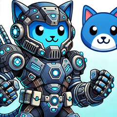 Fototapeta premium Cat robot blue with armor engine technology
