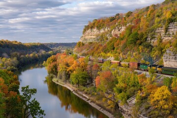 A classic train chugging along a scenic route
