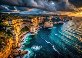 Low-light canyon photography reveals France's Mediterranean coast at night; dramatic cliffs soar.