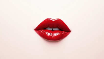 Obraz premium Close-up of luscious red lips with a glossy finish - Suggests boldness, allure, and confidence - Suitable for beauty campaigns, fashion magazines, and social media,