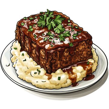meatloaf with mashed potatoes on plate clip art preview
