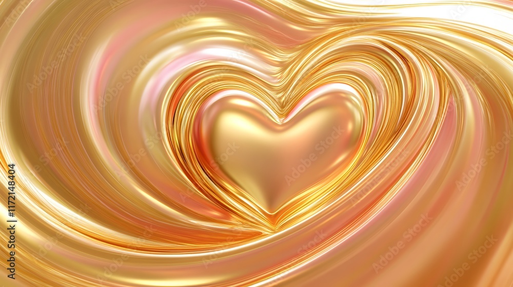 Poster a dreamy gold and pink heart swirl background with empty space for text in the center