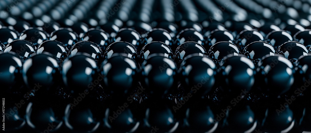 Poster seamless array of shiny black spheres abstract background texture 3d rendering