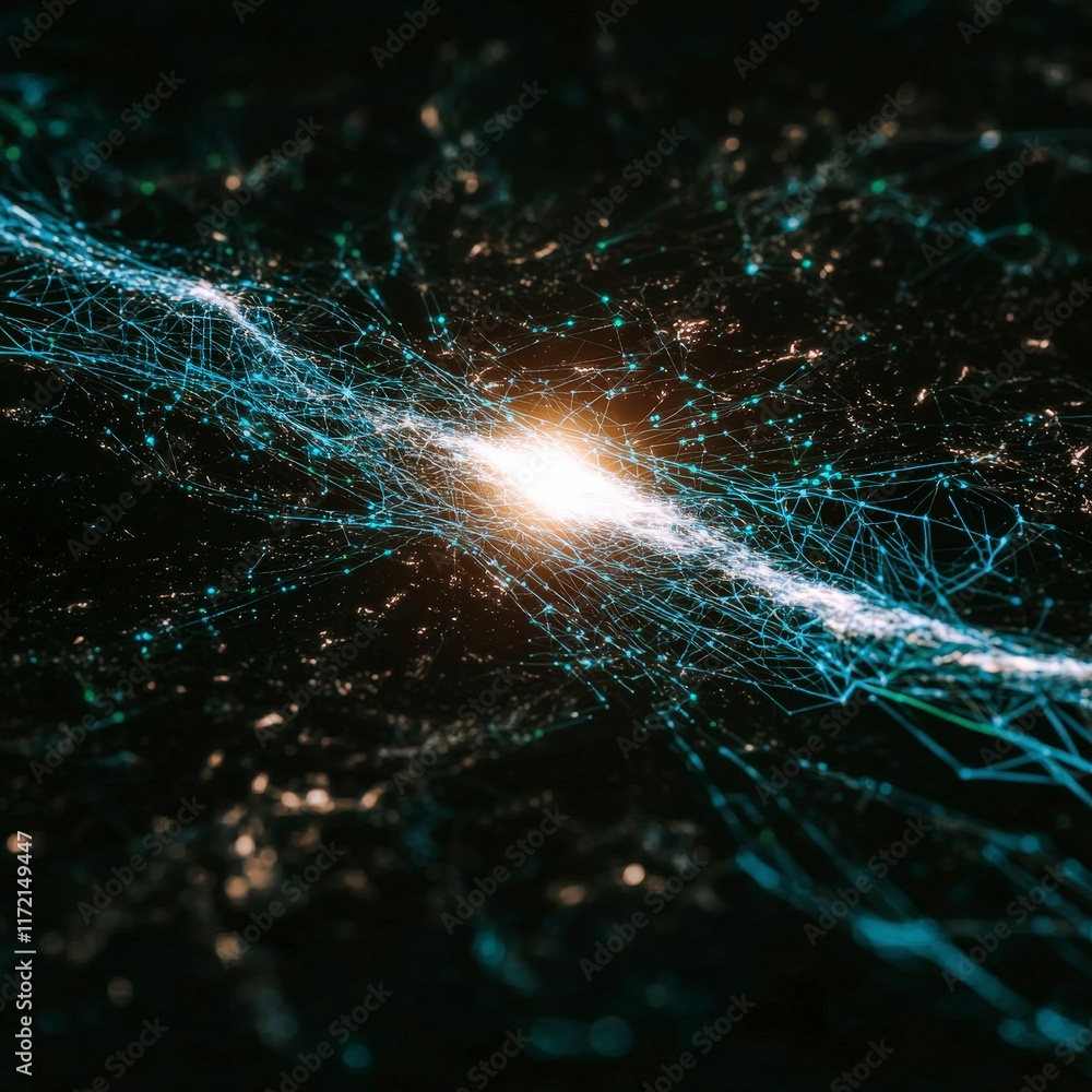 Poster abstract network connections digital data flow glowing lines futuristic technology bright light