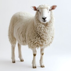 Fototapeta premium Fluffy white sheep studio shot, agricultural animal, fleece, wool.