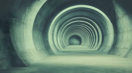 Abstract View of a Circular Underground Tunnel with Smooth Concrete Walls and Soft Lighting Creating a Mysterious and Futuristic Atmosphere for Architectural and Design Concepts