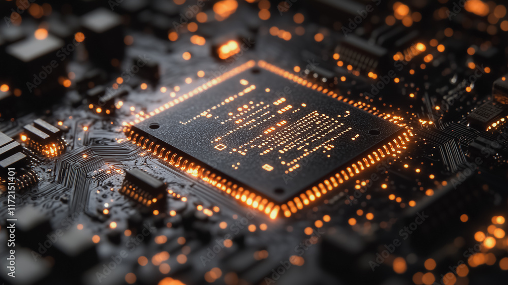 Aufkleber the heart of innovation: a close-up of a glowing processor chip on a circuit board, symbolizing the 