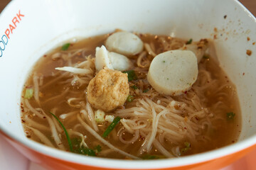 Thai food - tom yum noodle and fish pad Thai