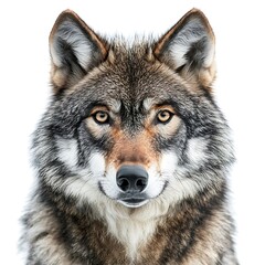 Obraz premium Wolf portrait, isolated, white background, wildlife, nature photography, ideal for wildlife books.