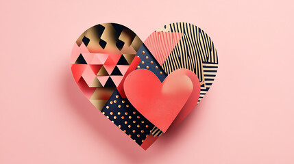 Valentine's Day card with stylish geometric heart accents, a black and white theme, and bold modern fonts 