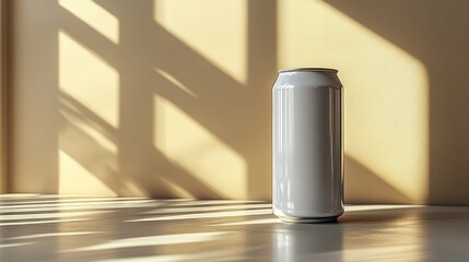 Minimalistic white can in sunlit room emphasizing simplicity and modern design aesthetics