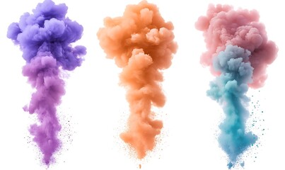 Fototapeta premium Set of colorful smoke explosions and blasts isolated on white background