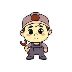 Cartoon Worker Character with Hard Hat and Overalls - Perfect Vector for Kids and Educational Designs