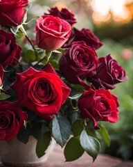 romantic floral decor, red roses with pearls backdrop, elegant bridal arrangement, decorative pearl bouquet, sophisticated floral accents, luxury red rose bouquet, dreamy romantic ambiance, detailed f
