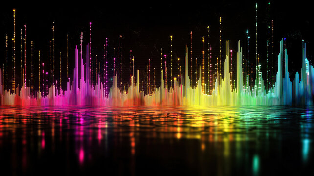 A futuristic scatter plot with glowing data points in vibrant colors, overlaid on a textured reflective background with holographic accents, creating a sleek and high-tech data visualization.