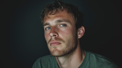 Obraz premium Close-Up Portrait of a Young Man with Serious Expression