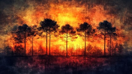 Fototapeta premium Surreal Trees Transforming in Watercolor Sunset