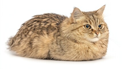 Fluffy Brown Cat with Blue Eyes on White Background