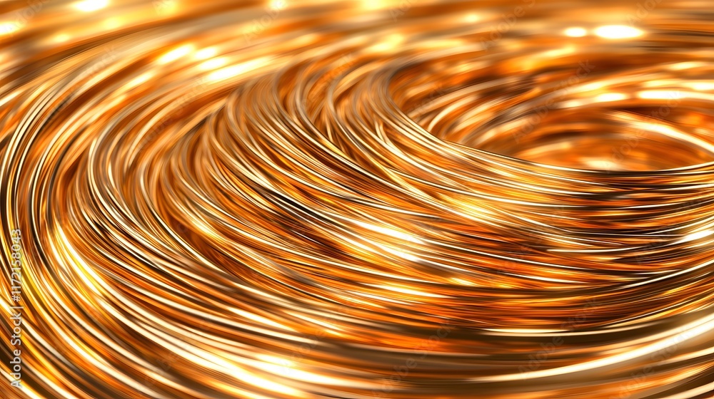 Poster glimmering swirls of gold and copper viscous fluid moving in circular patterns with bokeh effects cr