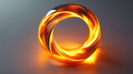 Naklejka premium Illuminated Amber Glass Torus Abstract Art Design