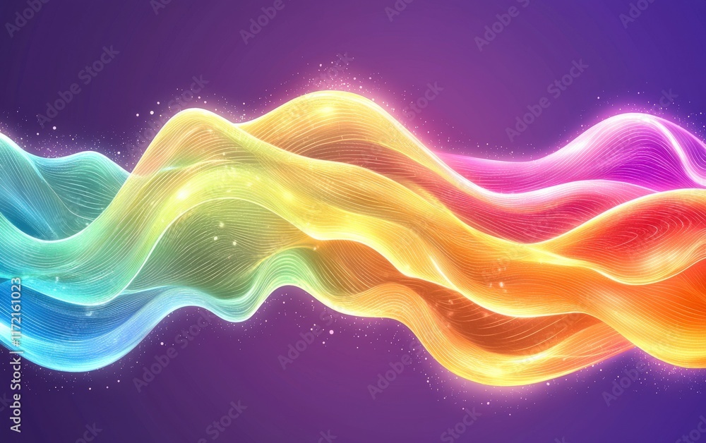 Poster colorful abstract waves flowing in a gradient of colors on a vibrant background for creative project
