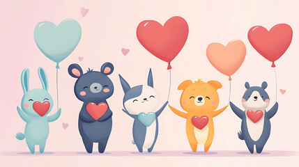 Naklejka premium Valentine's card featuring fun, hand-drawn heart doodles in pastel tones and playful handwritten text 