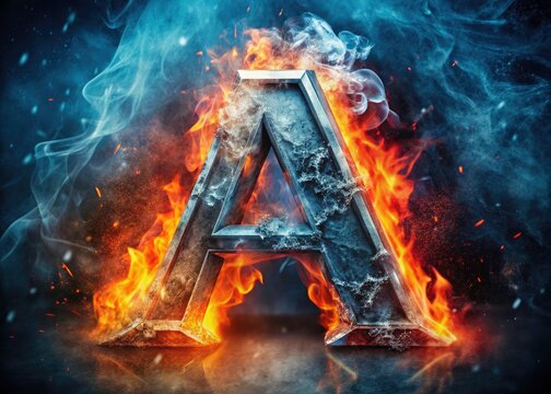 Retro photo aesthetic: a capital "A" forged in fire and ice, a vintage design showcasing contrasting textures and bold typography.
