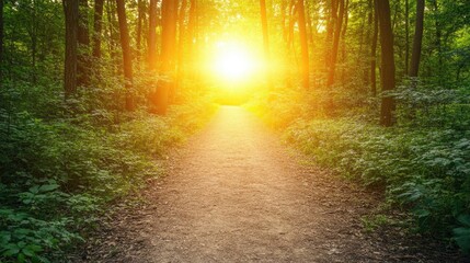 Fototapeta premium A brightly lit path through a dark forest, symbolizing clarity and direction.