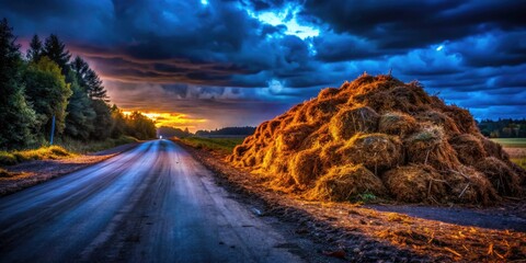 Naklejka premium Rotten fodder, roadside decay, captured in low-light night photography: a haunting scene.