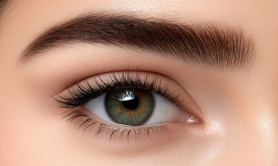 Obraz premium Close-up of a woman's eye with perfectly shaped eyebrows and long eyelashes.