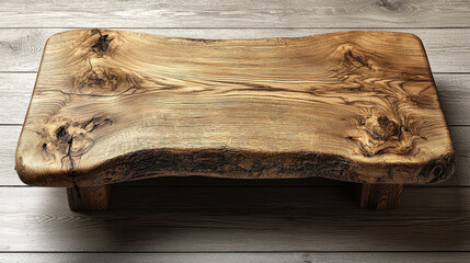 Rustic wooden tray on wood floor, soft light, empty for display