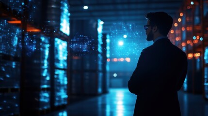 Innovative technology solutions showcase modern warehouse business presentation high-tech environment professional perspective future concepts