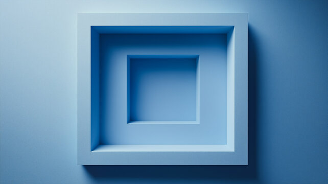 Blue Square Abstract: Minimalist 3D rendering of a nested square frame, creating a sense of depth and geometric precision. Perfect for design projects seeking clean lines and a modern aesthetic. 