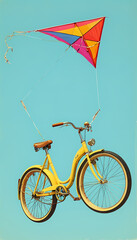 Fototapeta premium a yellow bicycle with a kite attached to it