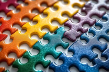 Fototapeta premium Close-up of colorful jigsaw puzzle pieces interlocked together