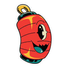 happy expression of green tongue lantern cartoon
