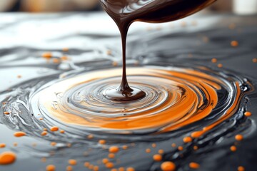 Chocolate sauce being poured in swirls