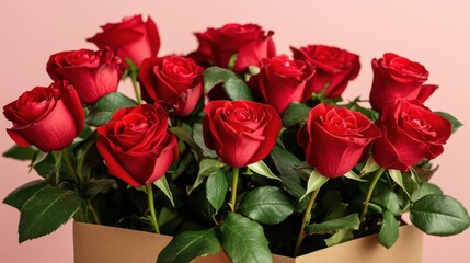 Naklejka premium A stunning vase brimming with vibrant red roses, symbolizing love and passion, perfect for celebrating Valentine's Day with elegance and romance.