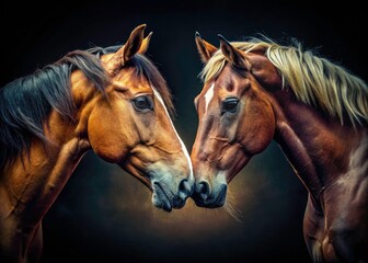 Striking black and white horse portrait. Vintage style. Close-up equine photography.