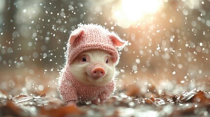 Adorable Pink Pig in Winter Sweater