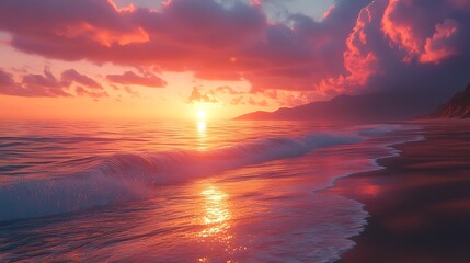 Sunset over calm ocean waves beach nature photography serene view