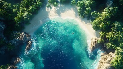 Obraz premium Aerial view of tropical beach paradise island nature scene serenity