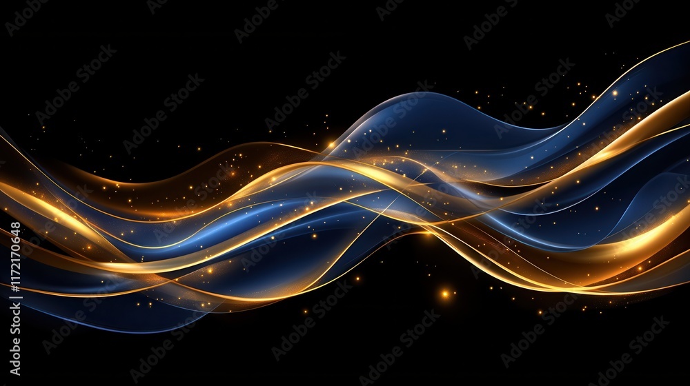 Aufkleber abstract waves of golden and blue light flowing elegantly against a dark background with sparkling s