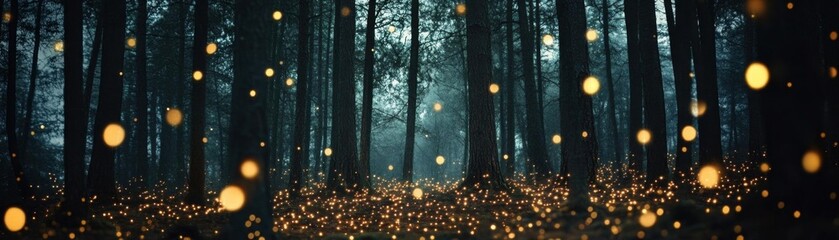 Naklejka premium Experience a forest of twinkling lights, eye-level angle