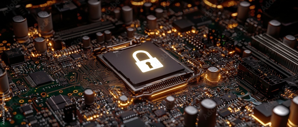 Aufkleber cybersecurity concept illuminated padlock on circuit board data protection digital security