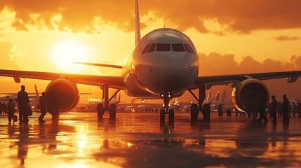 Airplane taking off at sunset airport photography travel ground level