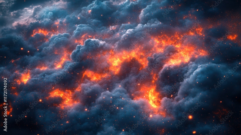 Aufkleber stunning cosmic blaze in dark nebula with glowing embers and fiery light creating an impressive spac