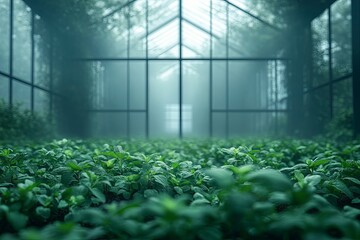 Lush Greenery in Serene Greenhouse Atmosphere